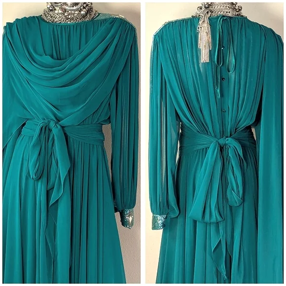 ViNTage Chiffon Fairy Whimsical "Mother of Bride" Evening Wedding Fluid Dress - Picture 15 of 16